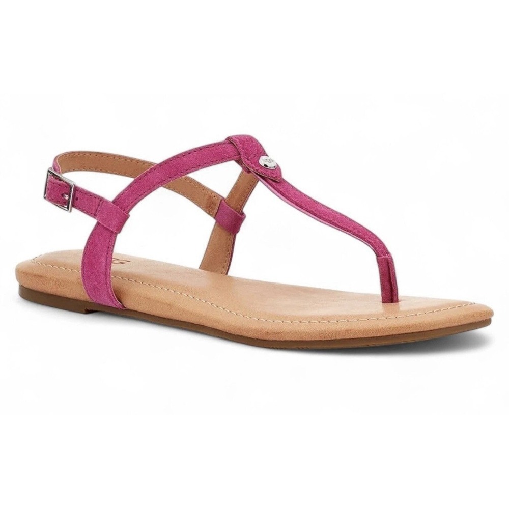 UGG Women's Madeena Pink Slingback T Strap Size 5.5 Sandal Leather Open‎ Toe
